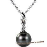 Dpp024 Elegant black tahitian pearl diamond pendant in 18K white gold