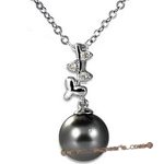 Dpp032 Elegant 9.5-10mm black tahitian pearl and diamond in 18K white gold