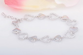 SSB002 Inspired Sterling Silver Cubic Zirconia Linked Heart Bracelet