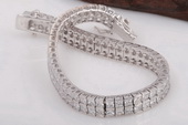 SSB028 Sterling Silver Two Row Brilliant Cubic Zirconia Bracelet