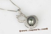 thpd060 9-10mm Black Tahitian Pearl Pendant in Calabash Design