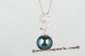 thpd067 Letter  "S"  13-14mm Black Tahitian Pearl Pendant