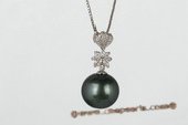 thpd069 925 sterling silver tahitian black Pearl & Swarovski CZ's Pendant
