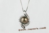 thpd079 9-10mm Tahitian  Pearl Pendant in 925 sterling silver with  a Tiny Cz