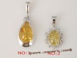 ap004 Elegant Sterling Silver genuine oval Amber Pendant