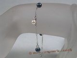 apb003 black & white akoya pearl bracelet with 925 silver chain wholesale
