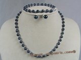 apnset005 16 Inch Round 6-6.5mm black Akoya SaltWater Pearl Necklace