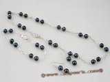 apnset009 Fine 6.5-7mm black tin cup akoya pearl necklace earring set