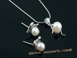 apnset014 Lovely Round akoya pearl pendant necklace jewelry set in wholesale