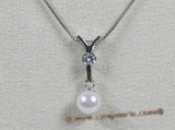 app006 Sterling white 6.5-7mm akoya pearl pendant with zircon beads