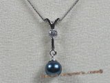 app007 Sterling black 6.5-7mm akoya pearl pendant with zircon beads