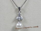 app010 Sterling white 7.5-8mm akoya pearl pendant with zircon beads