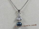 app011 Sterling black 7.5-8mm akoya pearl pendant with zircon beads