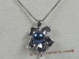 app021 black 7-7.5mm akoya pearl sterling leafe design pendant