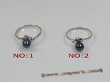 apr001 5.5-6mm black akoya pearl with sterling silver ring moungting,US SIZE 7