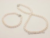 apsw7-7.5 Round 7-7.5mm Akoya Pearl wedding necklac set in AAA grade