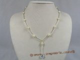bapn004 sterling Tin Cup baroque Cultured Akoya Pearl Y style necklace