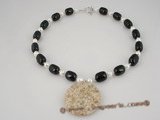 bapn010 Black agate and baroque akoya pearl neckalce wholesale
