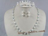bapnset008 Baroque cultured akoya pearls with Austrian crystals necklace earrings set