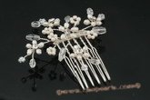 bcj036 Modern seed pearl and crystal side or back flower comb