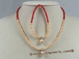 bpnset003 Fine seed pearl and coral children necklace jewelry set