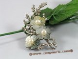 brooch001 Elegant flower design 6-7mm freshwater pearl brooch with 18k GP mounting