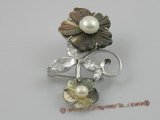 brooch005 flower design freshwater pearl brooch with 18kgp mountting