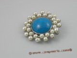 brooch008 Beautiful turquoise beads with pearl Brooch set in 18KGP mounting