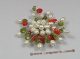 brooch020 18KGP white freshwater pearl chandelier brooch with crystal