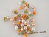 brooch032 online wholesale pearl& orange coral 18KGP chandelier brooch