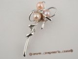 brooch038 Plate silver Bowknot freshwater rice pearl brooch on sale