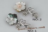 brooch039 Plate silver Blooming flower shell pin& brooch with freshwater pearl