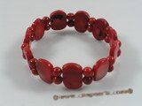 cbr040 7.5" 11*18mm oblong red coral stretchy bracelets