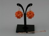 CE002 handcraft knitted 20mm ball shape round coral beads dangling earring with sterling hook