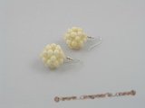 CE004 handcraft knitted 20mm ball shape round white coral beads dangle earring with 925silver hook