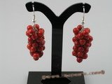 ce005 handcrafted bunch red round coral sterling dangle earrings with 925silver hook