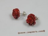 ce015 sterling 12mm flower design red coral studs earrings