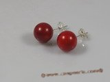 ce016 sterling 9mm round red coral studs earrings