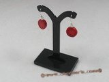ce020 sterling silver coin shape red coral dangle earrings