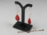 ce021 sterling silver tear-drop red coral arched wire dangle earrings