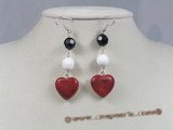 ce022 sterling silver heart shape red coral dangle earrings