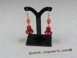 ce027 sterling silver dish shape red coral dangle earrings