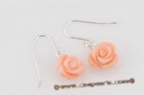 ce039 sterling silver dangle earring with 7-8mm crave flower pink coral