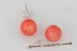 ce040 7-8mm pink round coral 925silver studs earrings