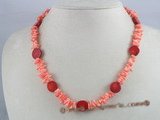 cn022 Pink branch& 12mm coin coral single necklace jewelry