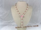cn024 Rice Pearl Matinee Necklace combine with red coral beads