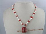 cn032 White rice cultured pearl& branch coral neckalce onsale