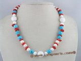 cn062 disc coral beads single necklace with turquoise beads