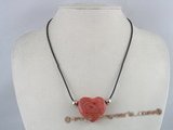 cn066 heart-shape red sponge coral cord pendant necklace in wholesale