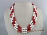 cn075 triple strands round coral and tridacna necklace
